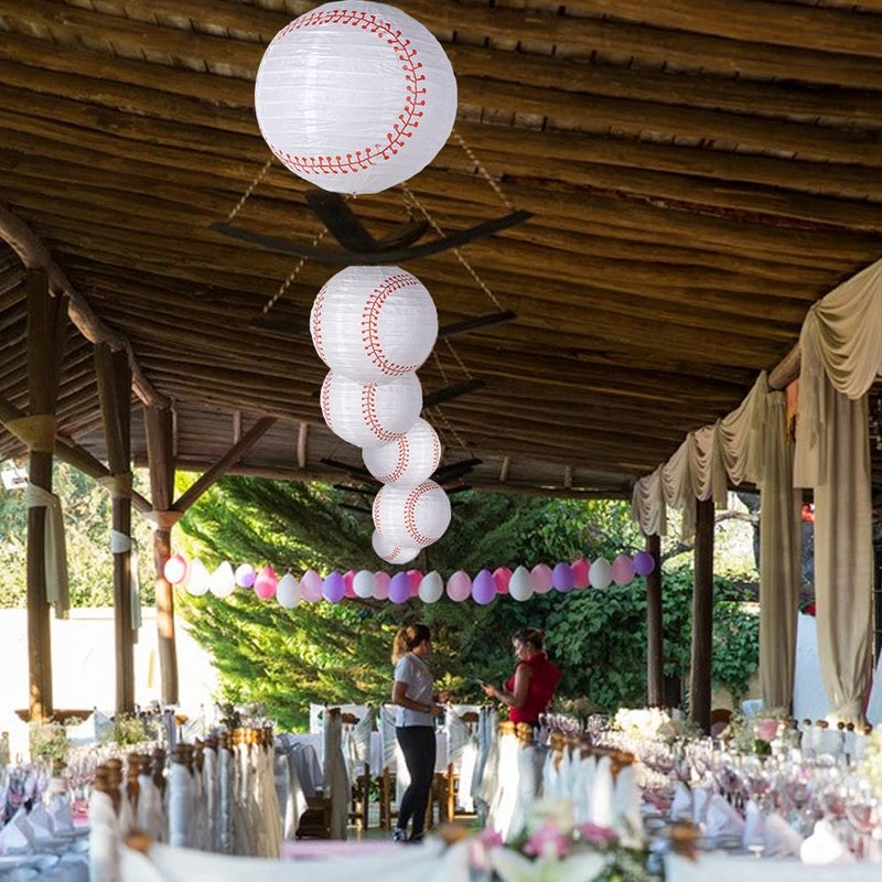 Easy Joy 8'' Baseball Paper Lanterns Sports Team Party Baseball Hanging Lantern Softball Party Decorations 3 Pieces - Image 2